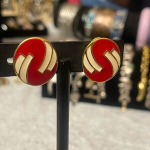 71 Vintage Monet Red and Gold clip on Earrings